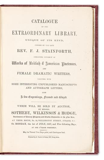 Stainforth, Francis John (1797-1866) Catalogue of the Extraordinary Library [...] Consisting Entirely of Works by British and American